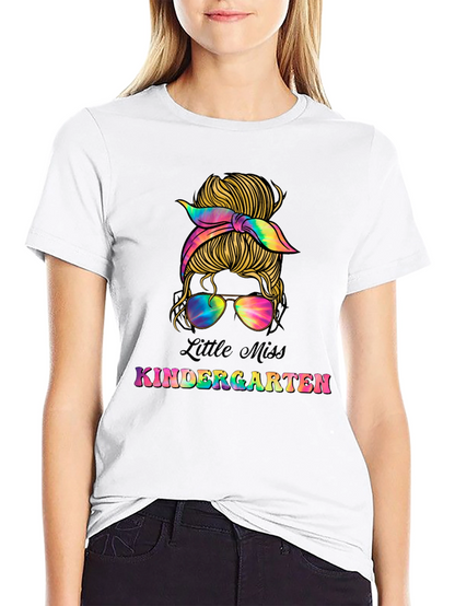 Little Miss Kindergarten Messy Bun T-Shirt