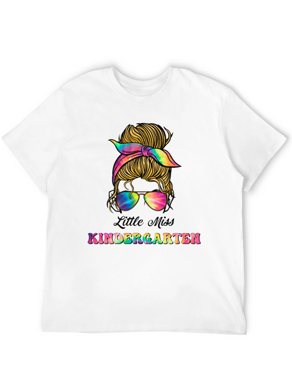 Little Miss Kindergarten Messy Bun T-Shirt