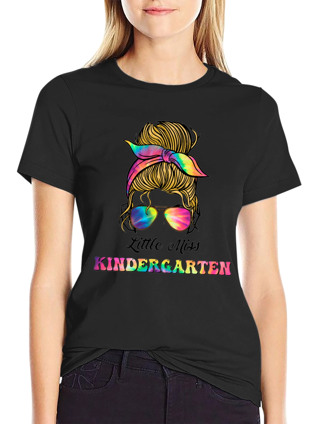 Little Miss Kindergarten Messy Bun T-Shirt