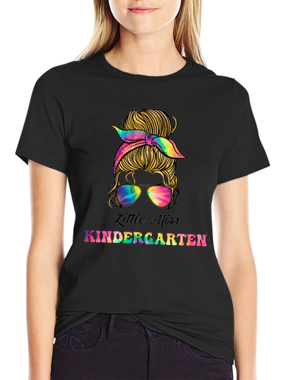 Little Miss Kindergarten Messy Bun T-Shirt