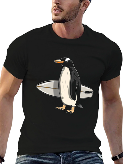 Penguin Surfer Graphic Tee - Cool Animal T-Shirt