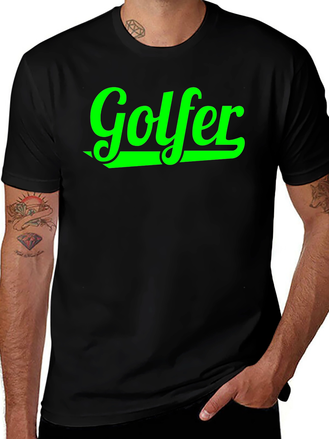Golfer Graphic Tee - Black Cotton T-Shirt