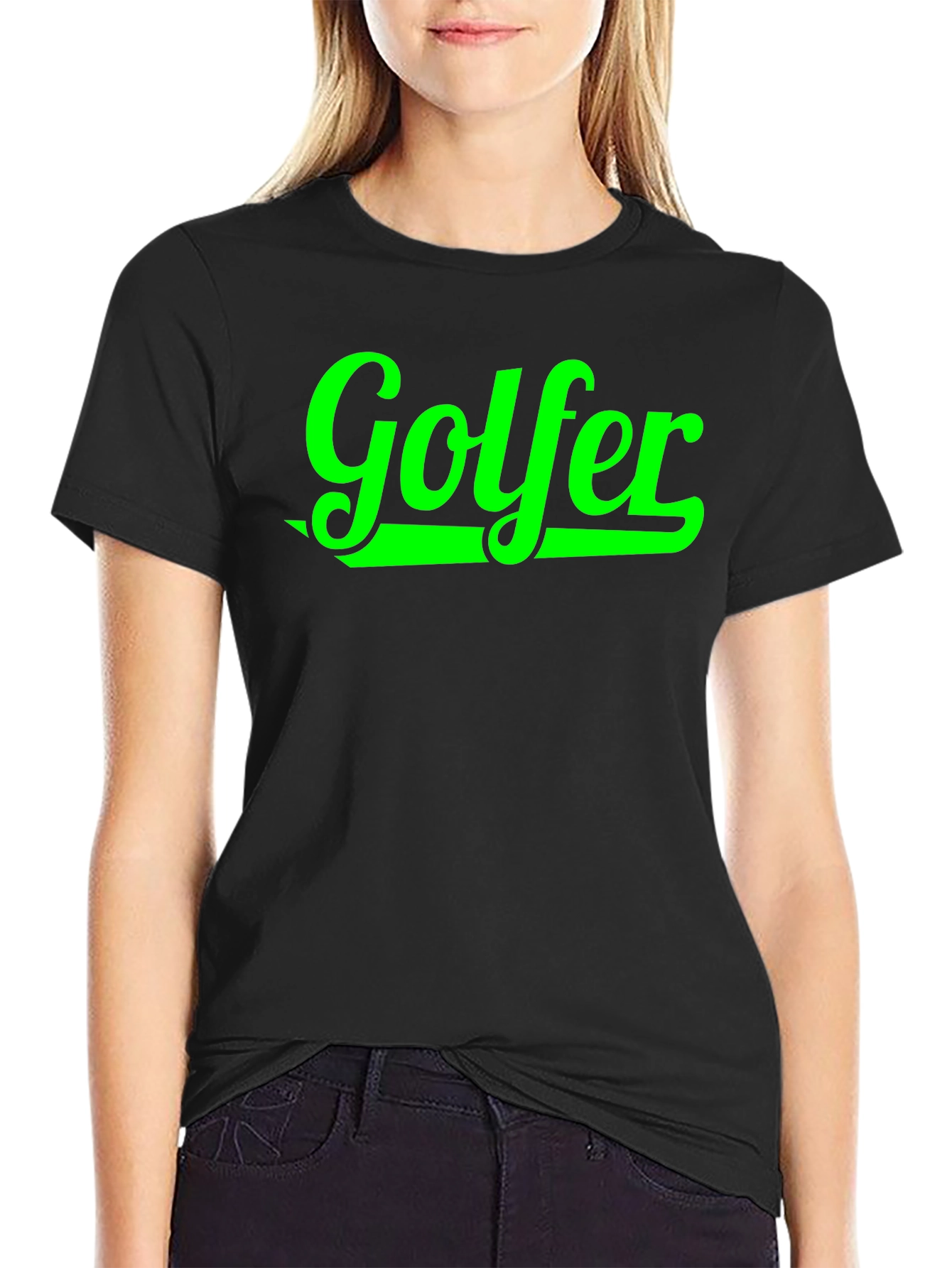 Golfer Graphic Tee - Black Cotton T-Shirt