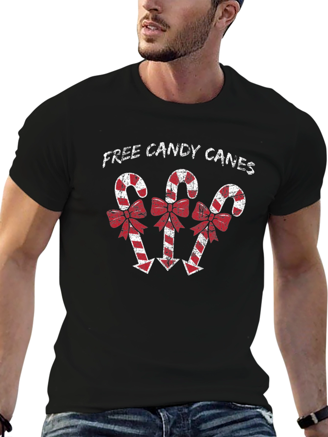 Festive Candy Cane Graphic Tee - Holiday Season