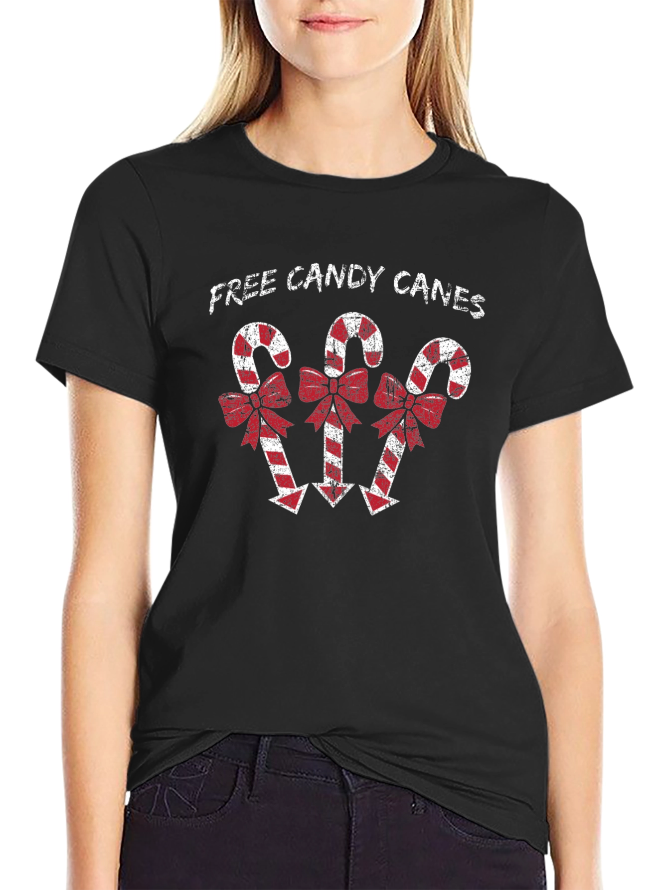 Festive Candy Cane Graphic Tee - Holiday Season