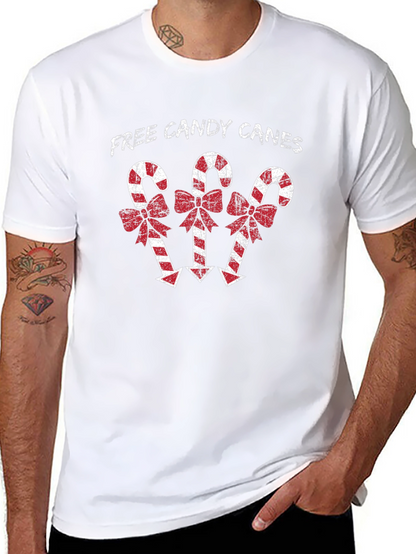 Festive Candy Cane Graphic Tee - Holiday Season