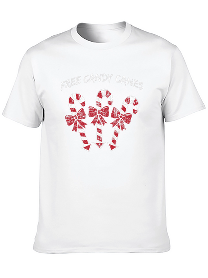 Festive Candy Cane Graphic Tee - Holiday Season