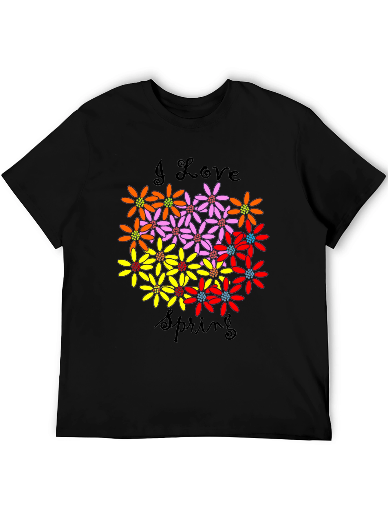 I Love Spring Floral Graphic Black T-Shirt