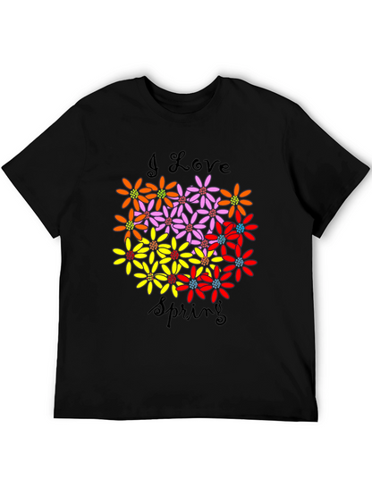 I Love Spring Floral Graphic Black T-Shirt