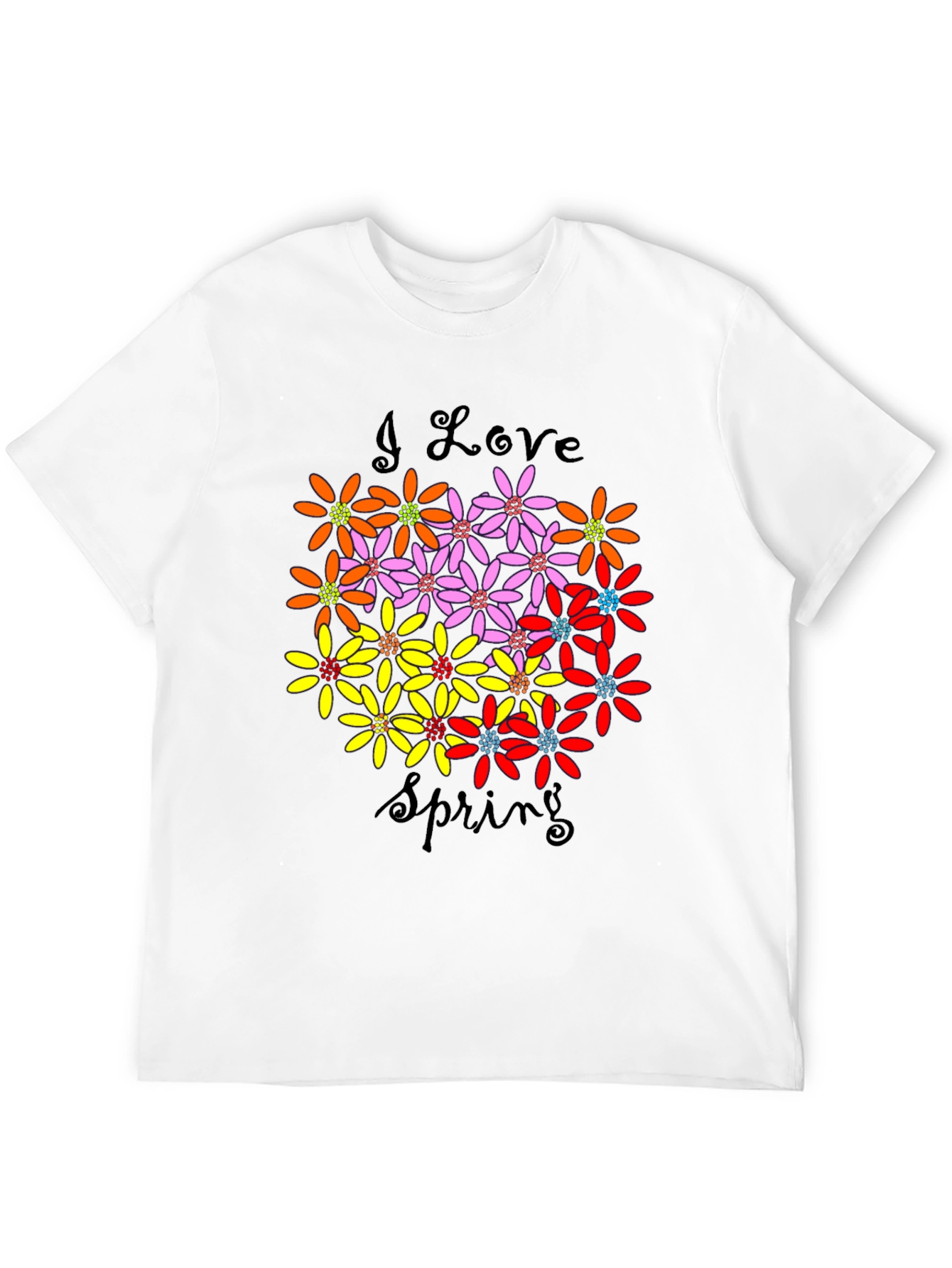 I Love Spring Floral Graphic Black T-Shirt