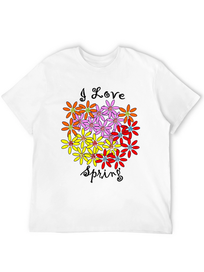 I Love Spring Floral Graphic Black T-Shirt