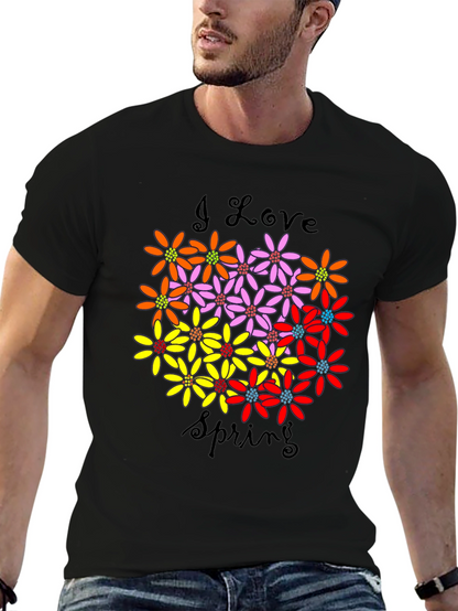 I Love Spring Floral Graphic Black T-Shirt