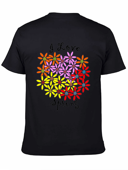 I Love Spring Floral Graphic Black T-Shirt