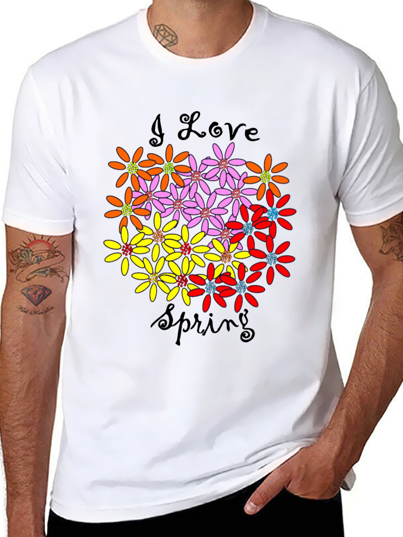 I Love Spring Floral Graphic Black T-Shirt