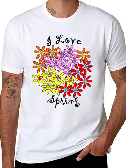 I Love Spring Floral Graphic Black T-Shirt