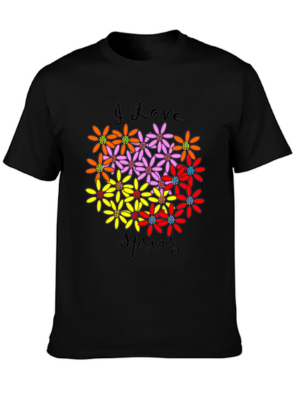I Love Spring Floral Graphic Black T-Shirt