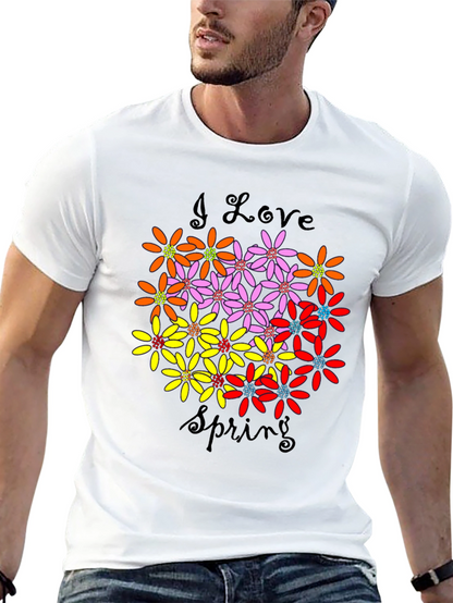 I Love Spring Floral Graphic Black T-Shirt