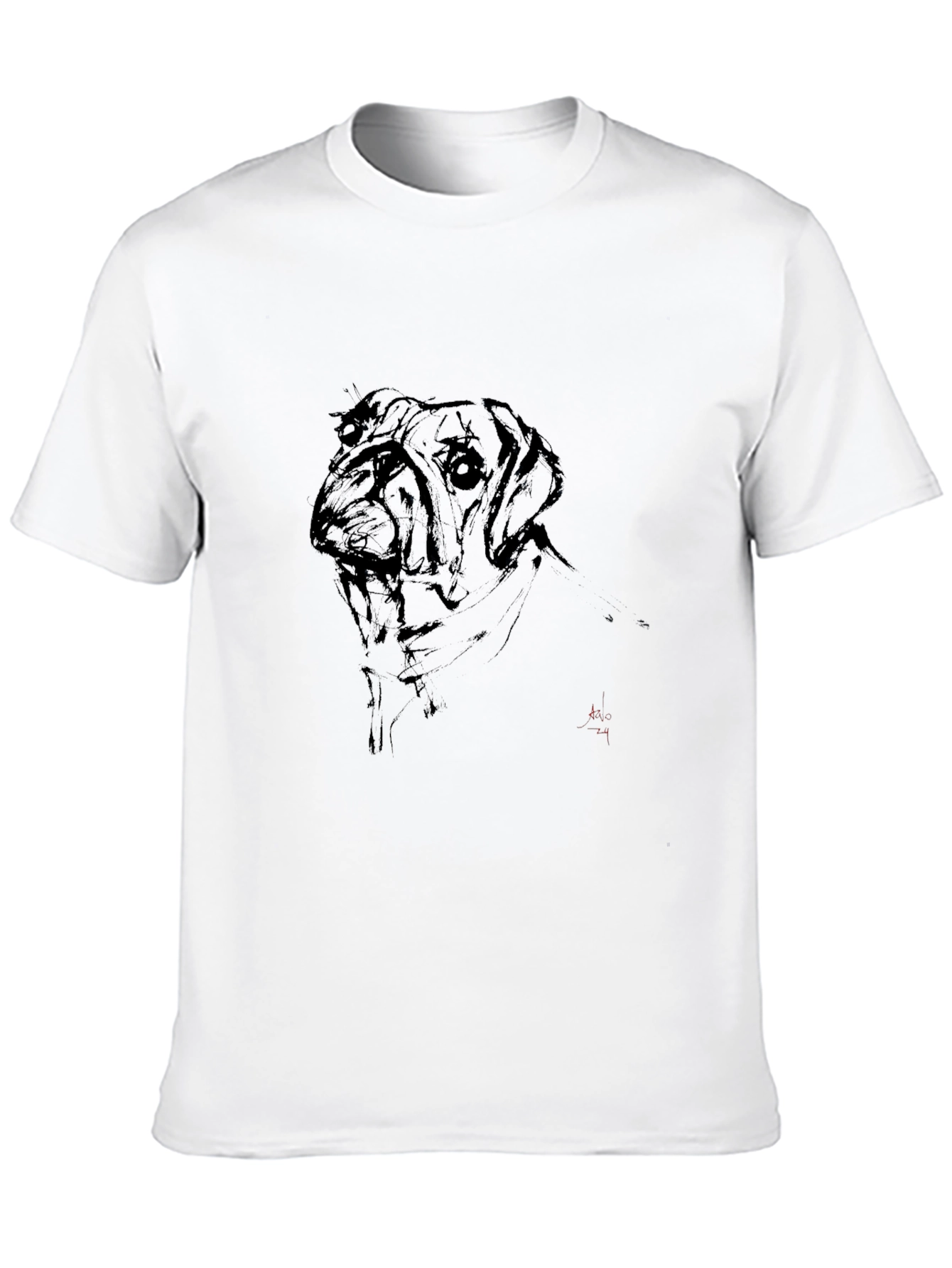 Dog Sketch Black Tee - Artistic Casual Wear