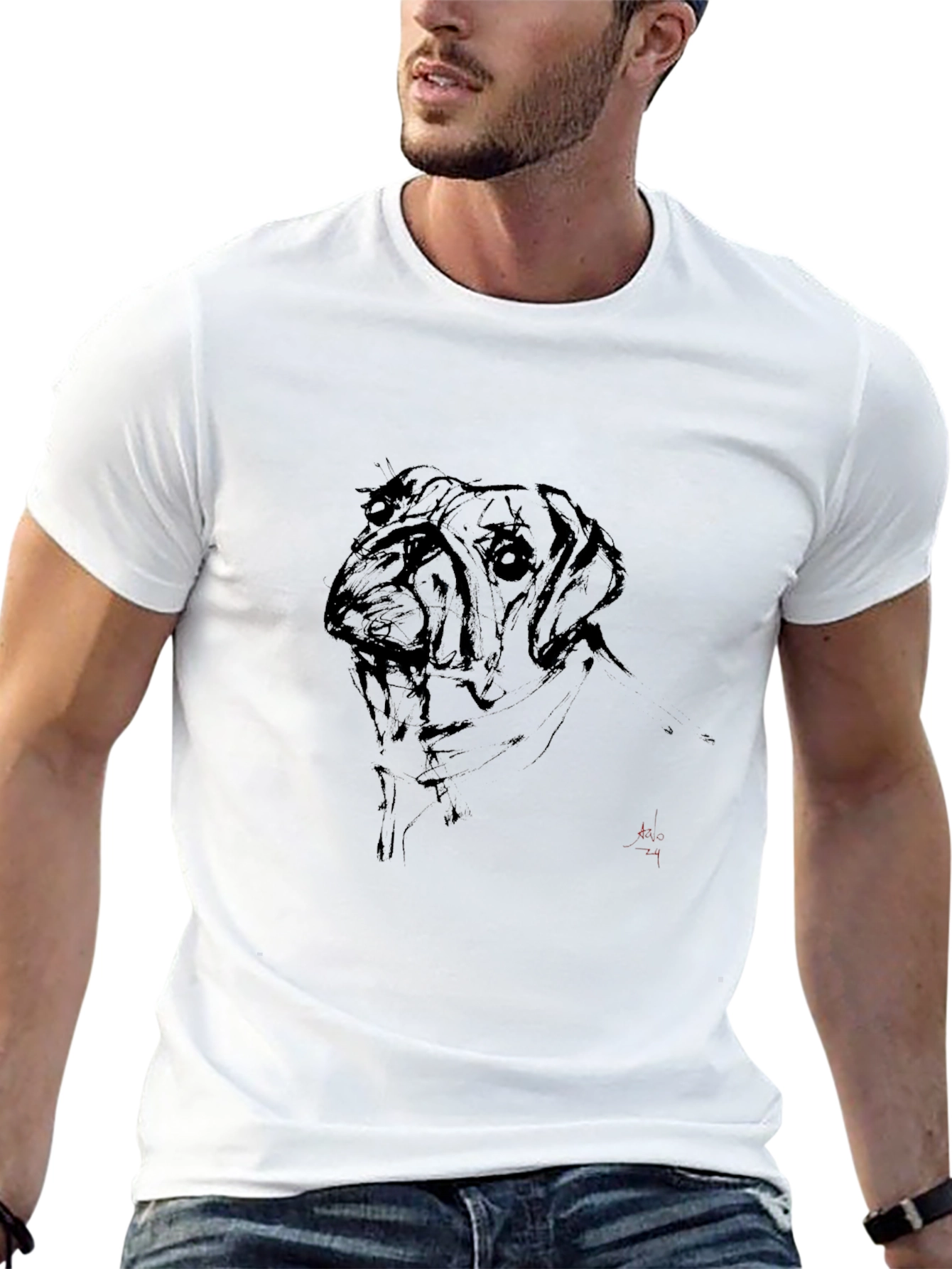 Dog Sketch Black Tee - Artistic Casual Wear