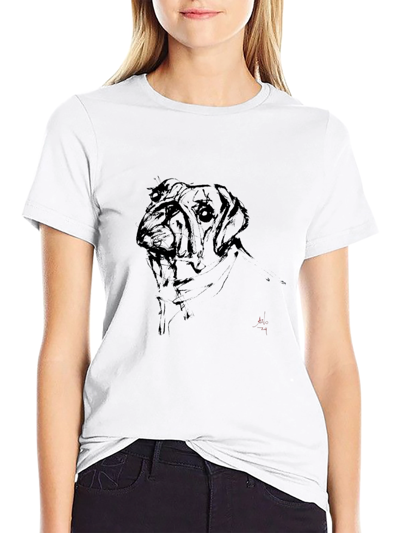 Dog Sketch Black Tee - Artistic Casual Wear