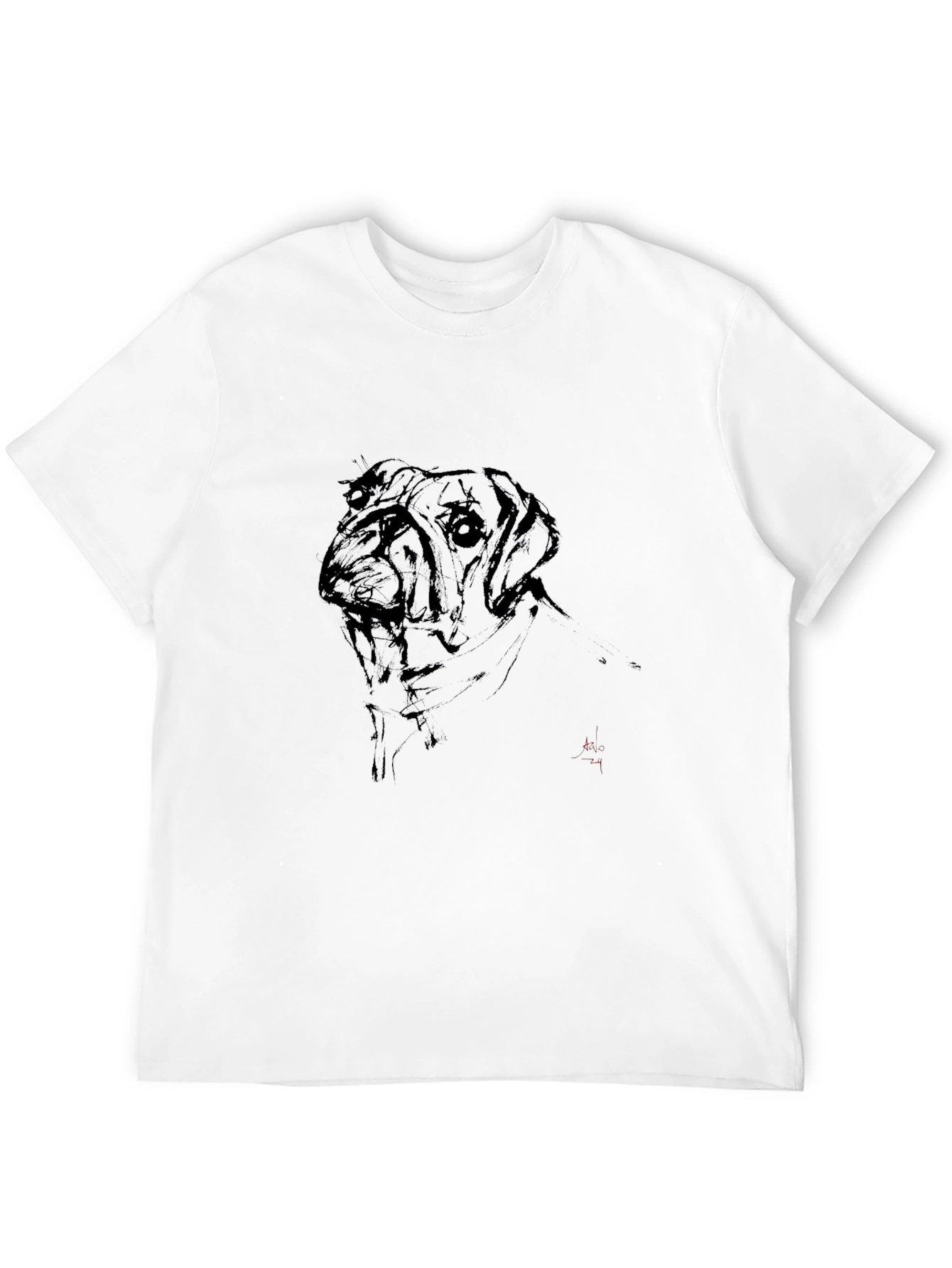 Dog Sketch Black Tee - Artistic Casual Wear