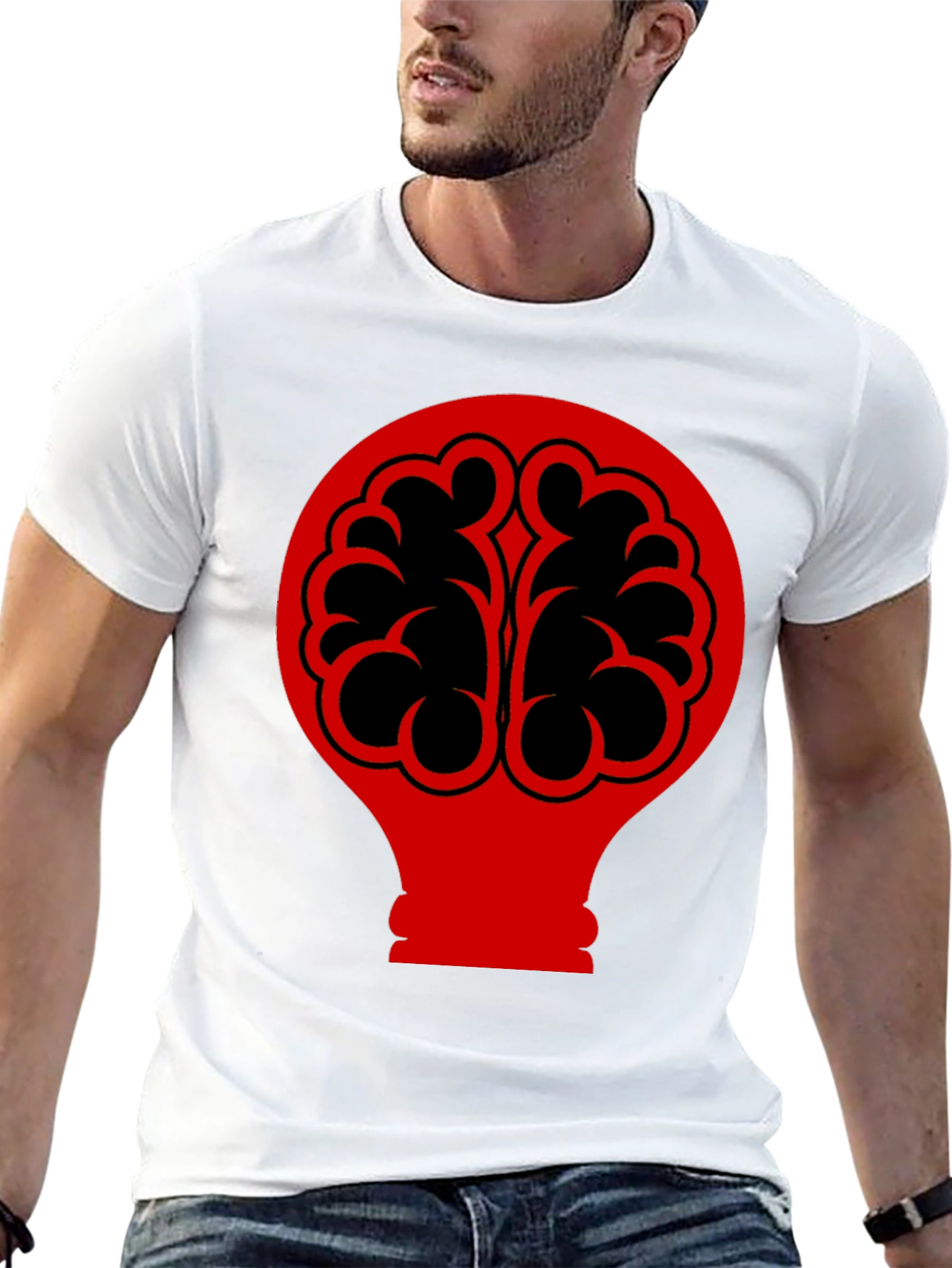 Brain Bulb Graphic Tee - Black Cotton T-Shirt