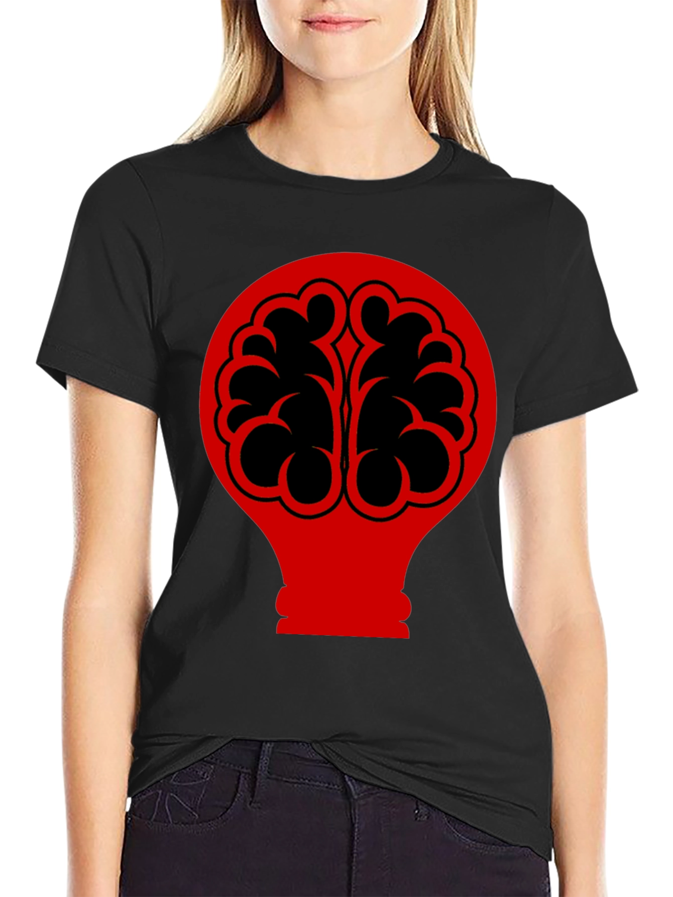 Brain Bulb Graphic Tee - Black Cotton T-Shirt