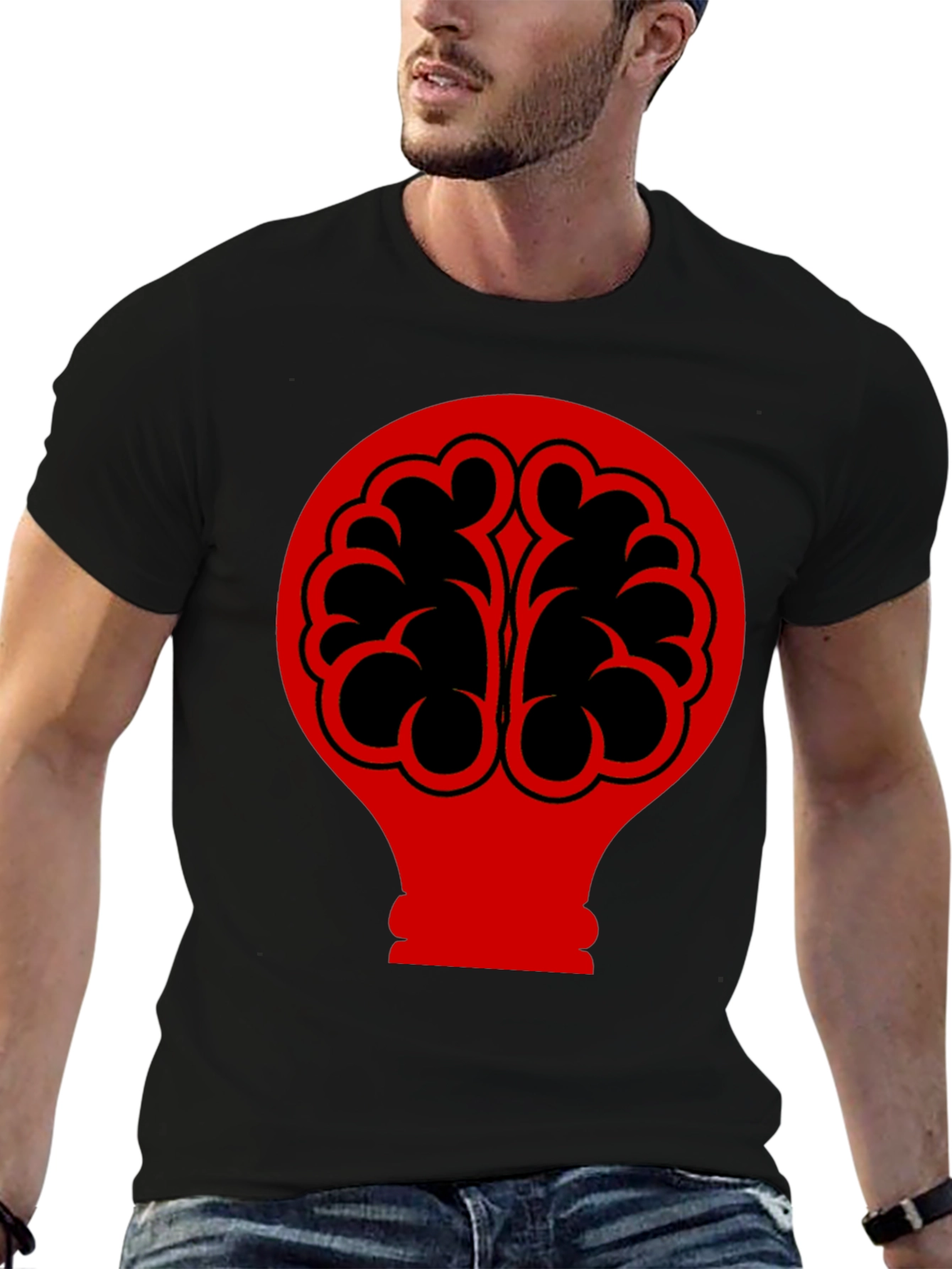 Brain Bulb Graphic Tee - Black Cotton T-Shirt