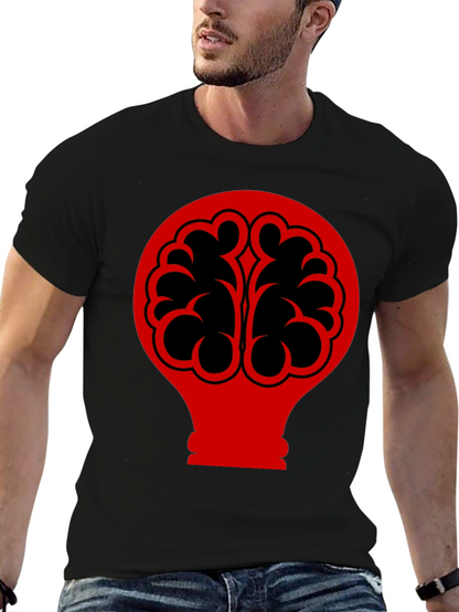 Brain Bulb Graphic Tee - Black Cotton T-Shirt