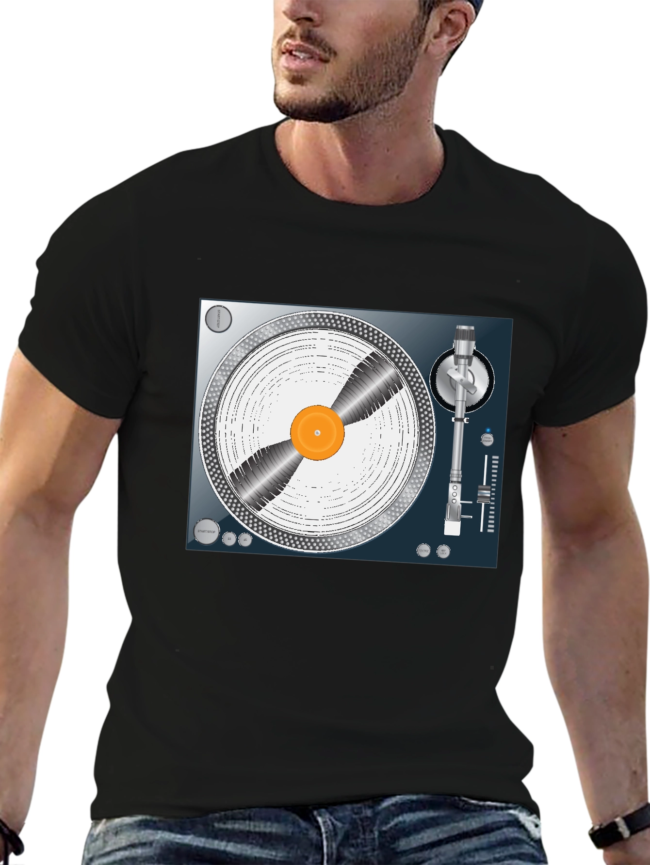 DJ Turntable Graphic Tee - Black Cotton T-Shirt
