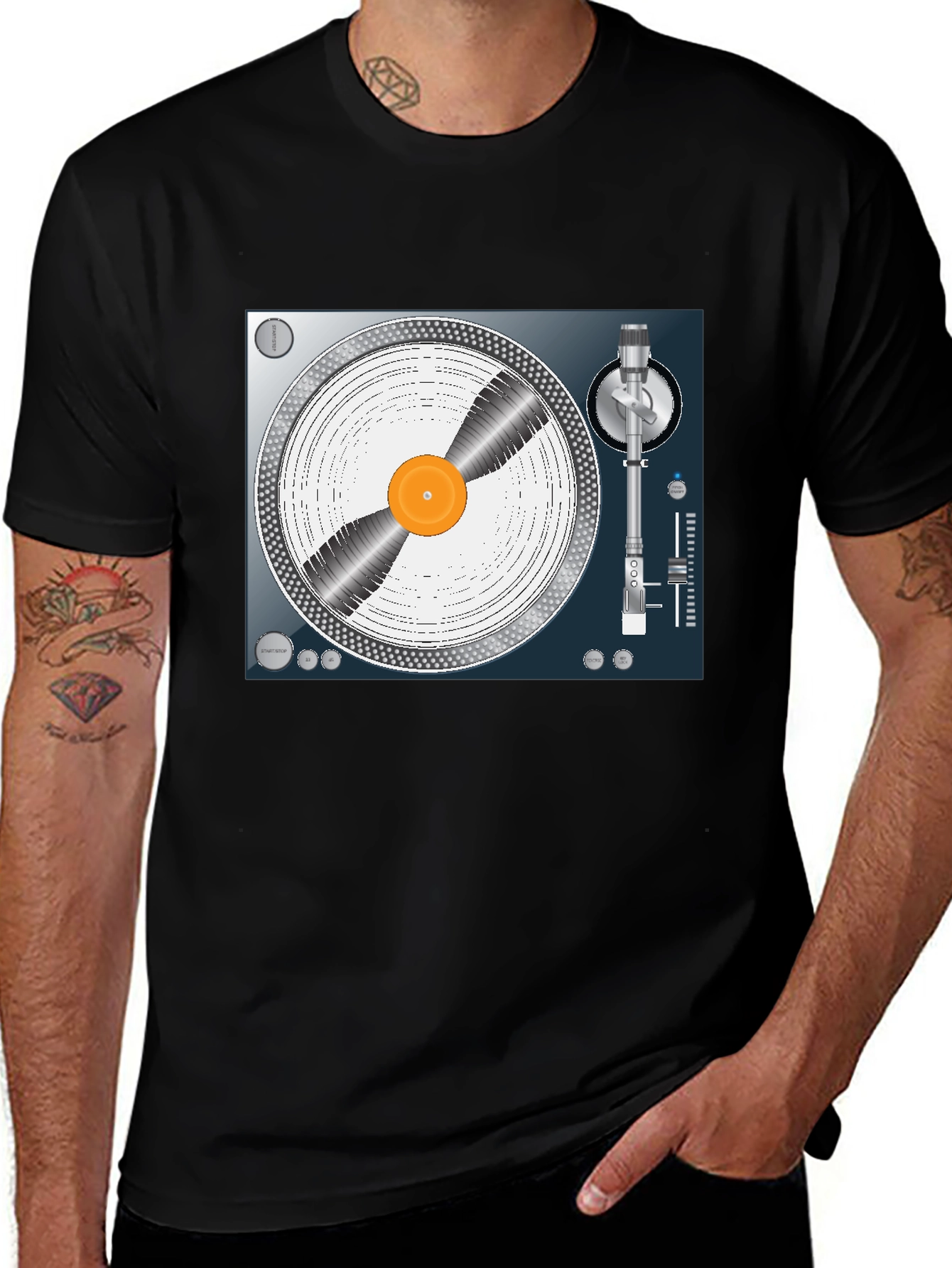 DJ Turntable Graphic Tee - Black Cotton T-Shirt