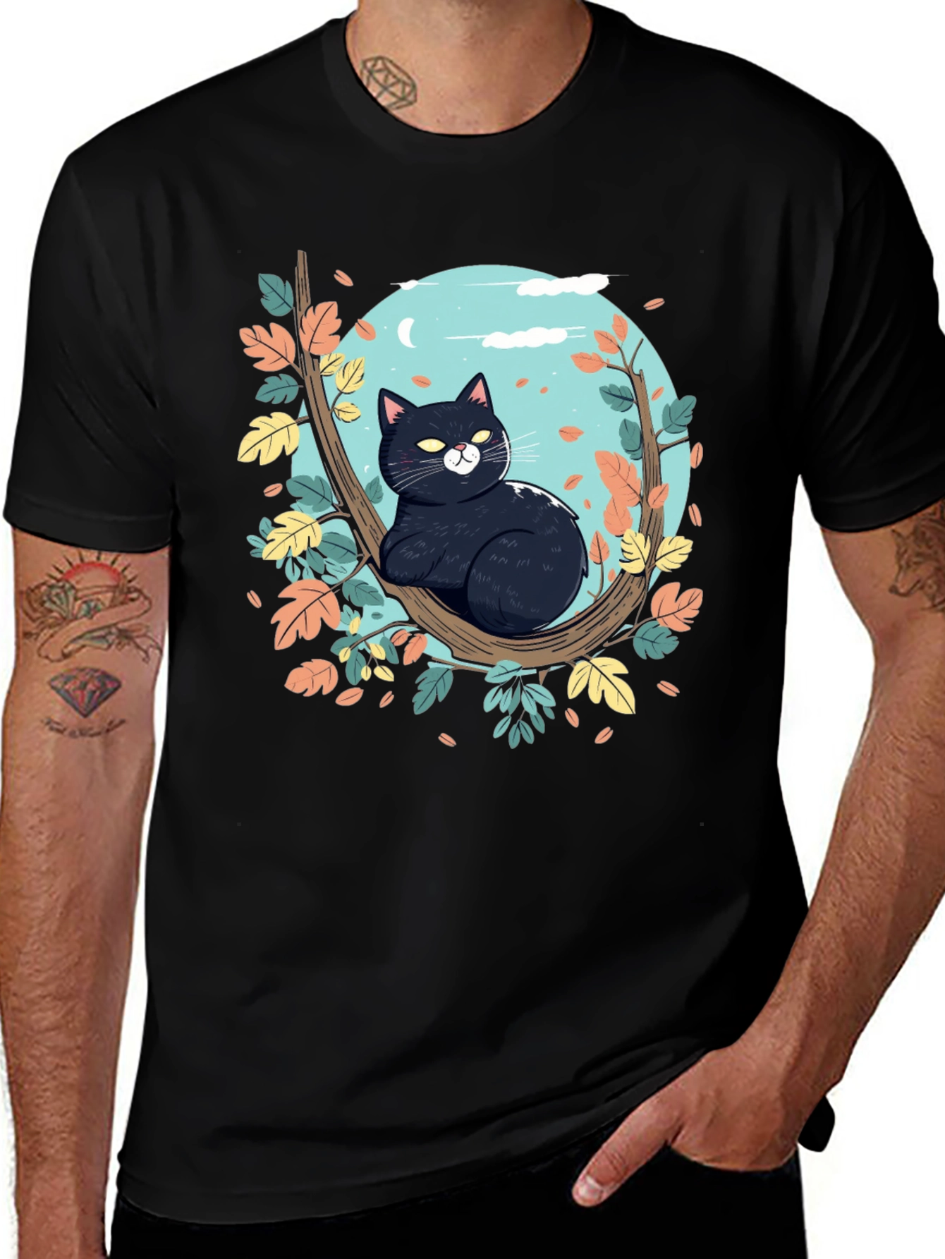 Black Cat Tree Branch T-Shirt