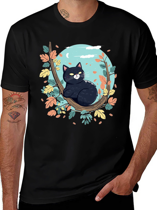 Black Cat Tree Branch T-Shirt