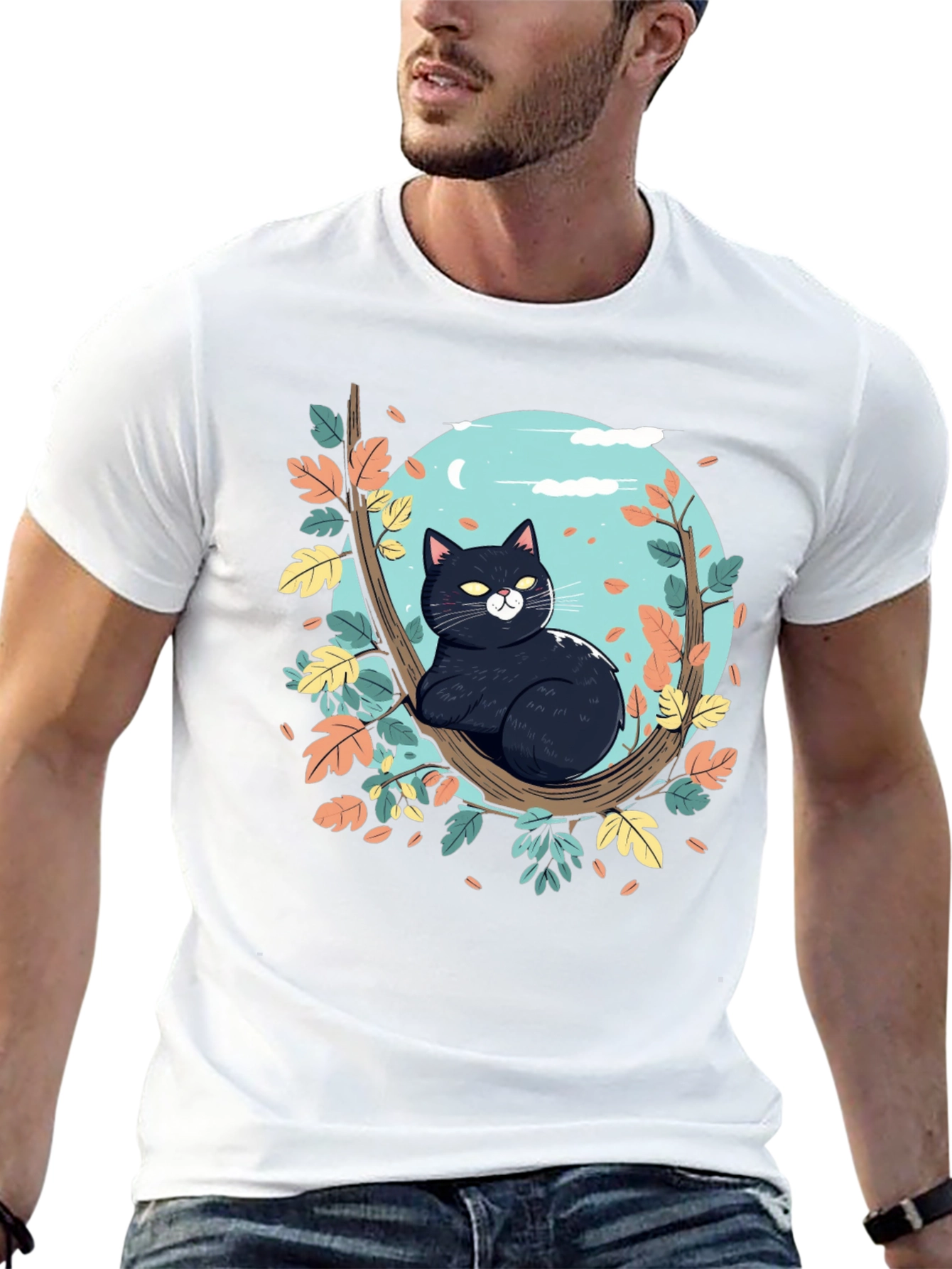 Black Cat Tree Branch T-Shirt