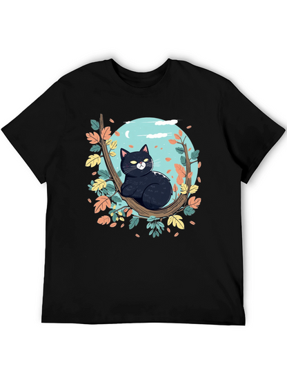 Black Cat Tree Branch T-Shirt