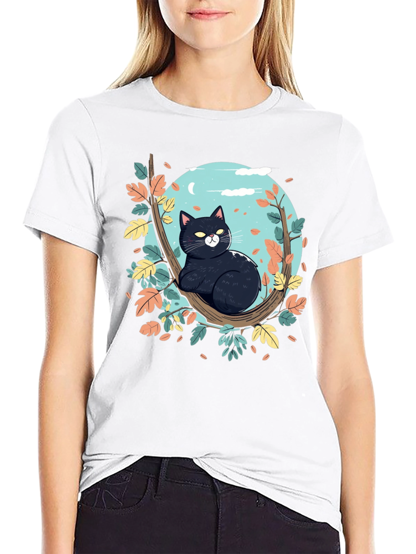 Black Cat Tree Branch T-Shirt