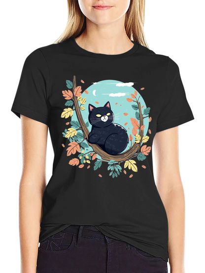 Black Cat Tree Branch T-Shirt