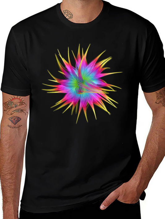 Abstract Colorful Burst Graphic Black T-Shirt