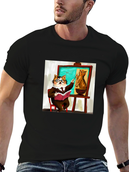 Professor Cat Black T-Shirt - Funny Unique Design