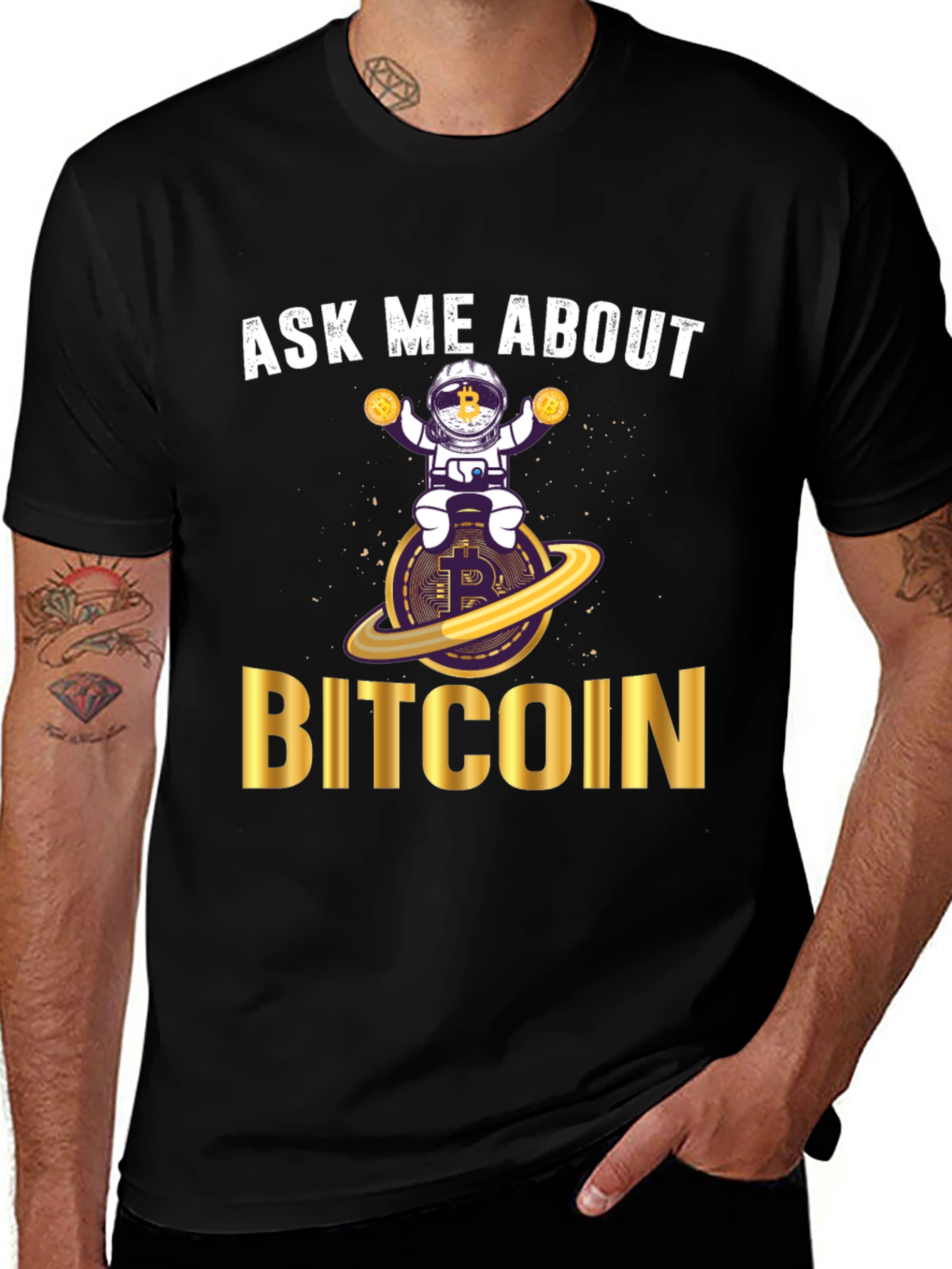 Ask Me About Bitcoin T-Shirt - Crypto Astronaut