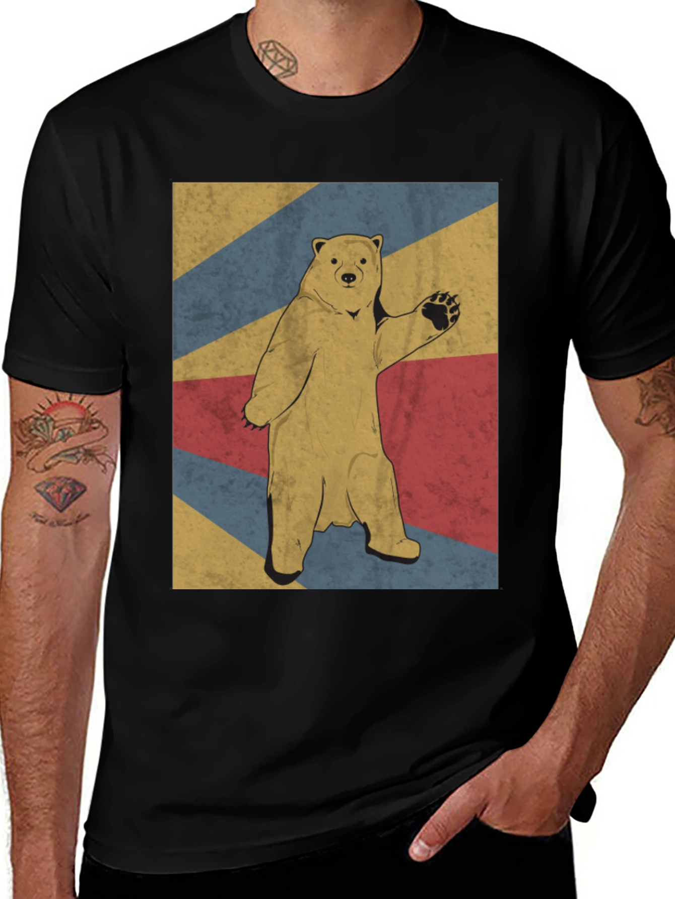 Retro Bear Graphic Tee - Mens Black T-Shirt