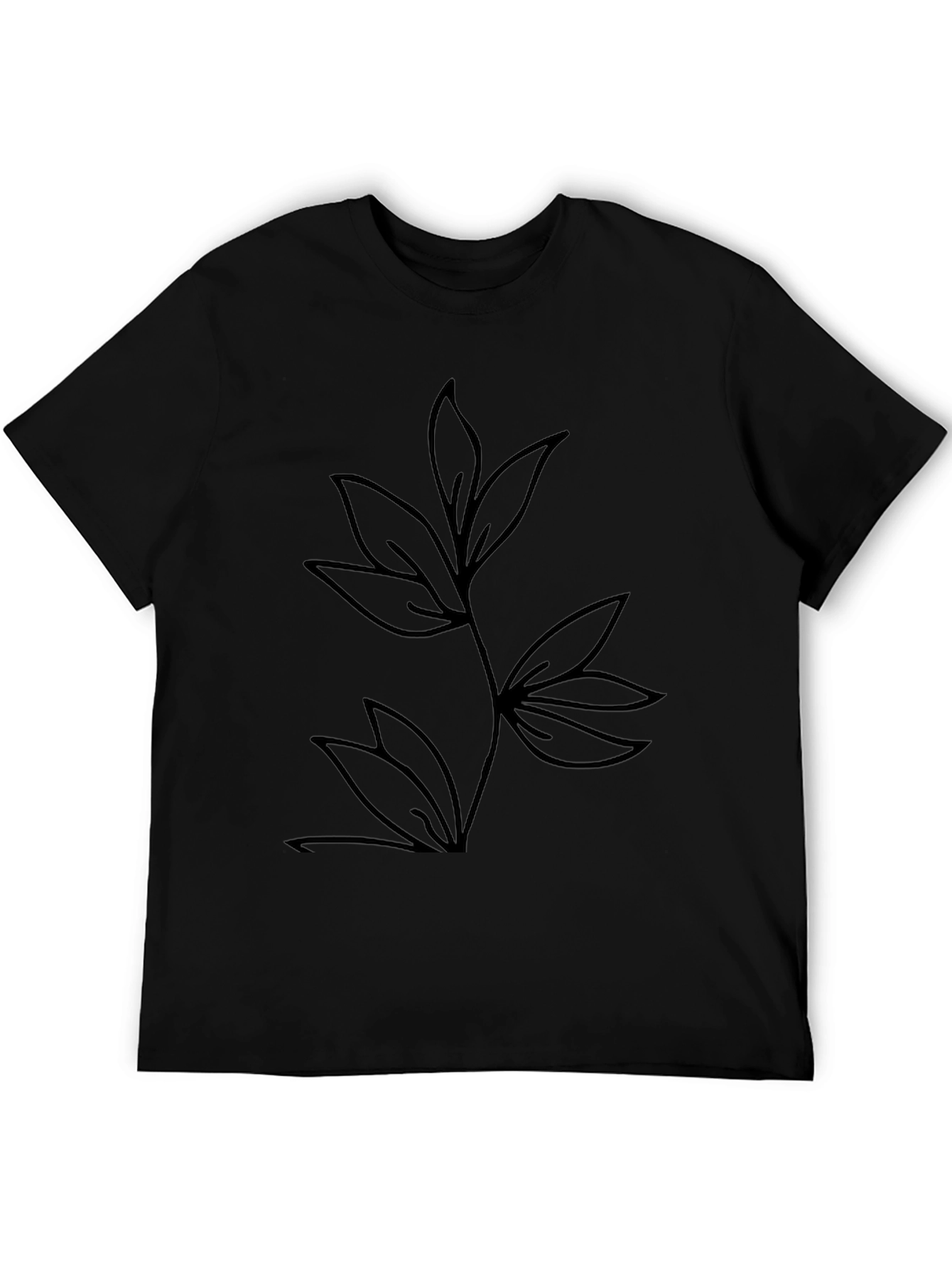 Minimalist Leaf Design Black T-Shirt