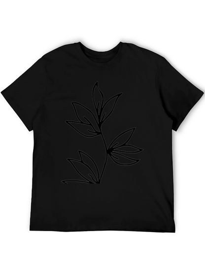 Minimalist Leaf Design Black T-Shirt