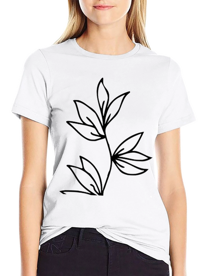 Minimalist Leaf Design Black T-Shirt