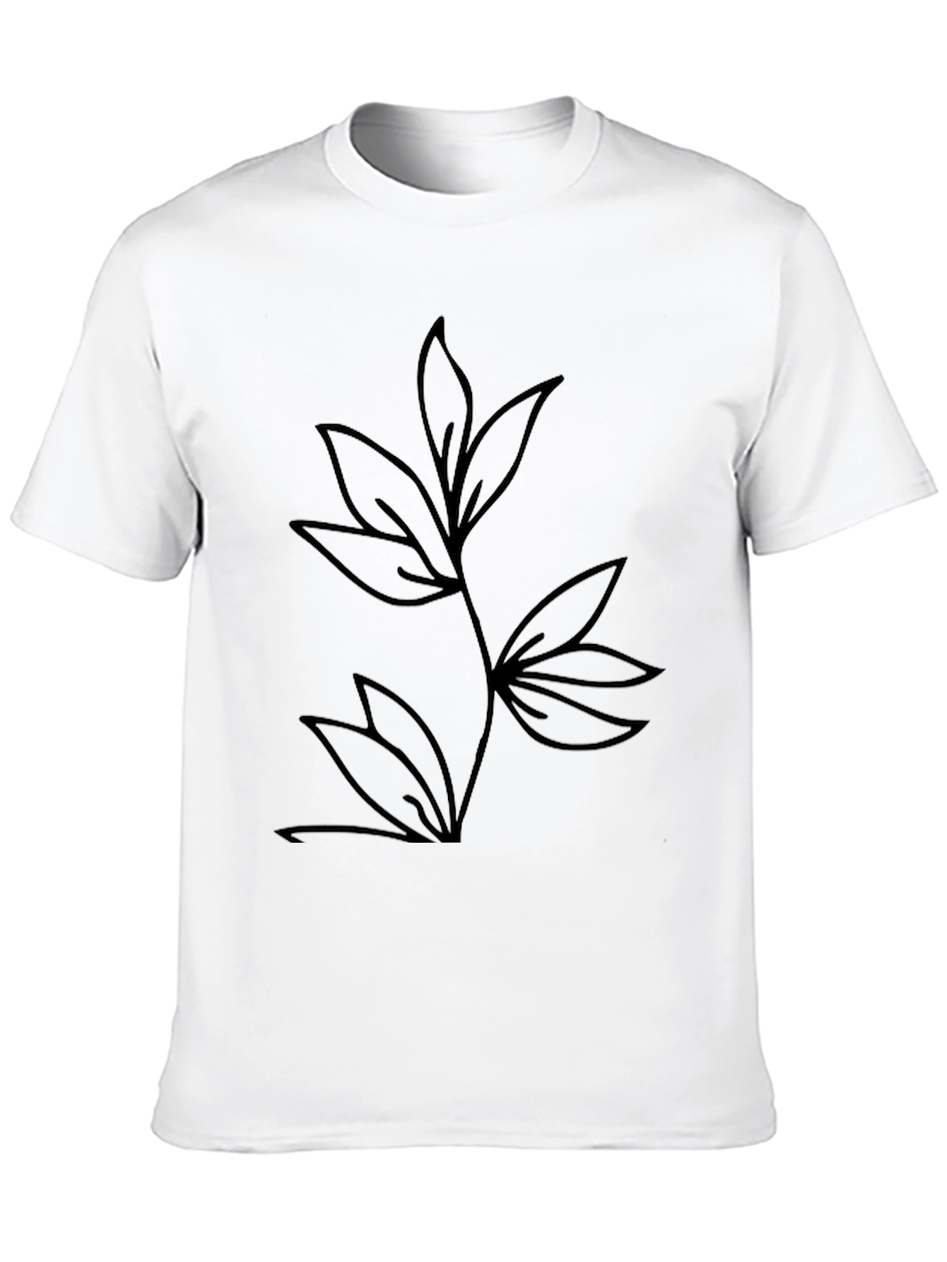 Minimalist Leaf Design Black T-Shirt