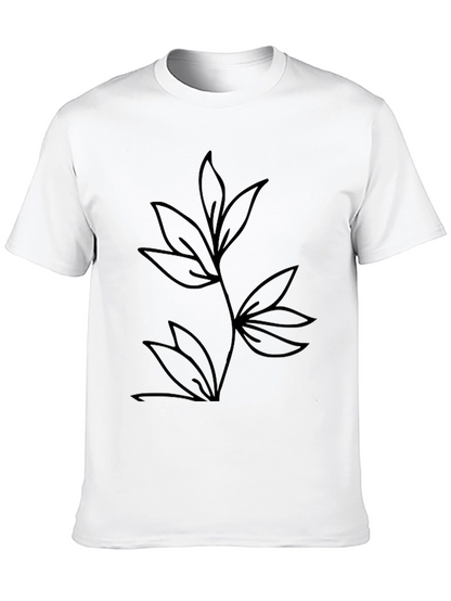 Minimalist Leaf Design Black T-Shirt