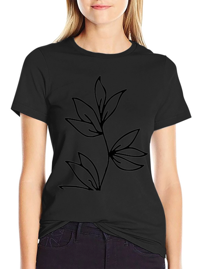 Minimalist Leaf Design Black T-Shirt