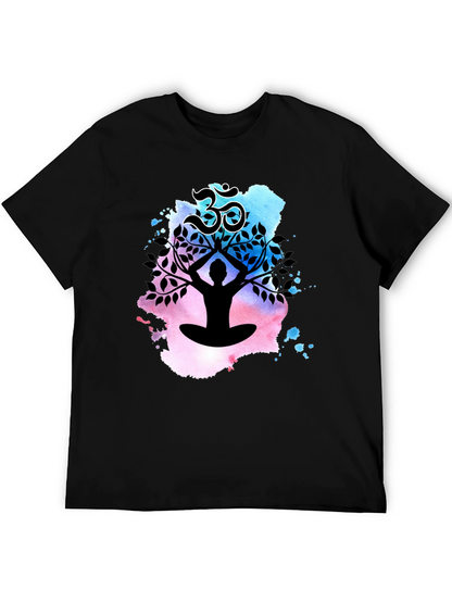 Yoga Meditation Tree T-Shirt - Om Symbol Black Tee