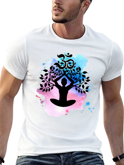 Yoga Meditation Tree T-Shirt - Om Symbol Black Tee