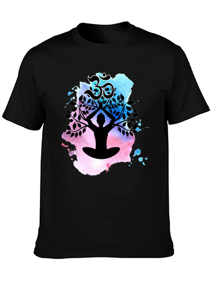 Yoga Meditation Tree T-Shirt - Om Symbol Black Tee